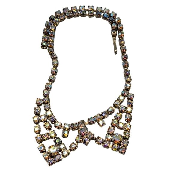 Aurora Borealis Rhinestone Necklace 14" Vintage Irridescent Glowing Chain - Picture 6 of 14